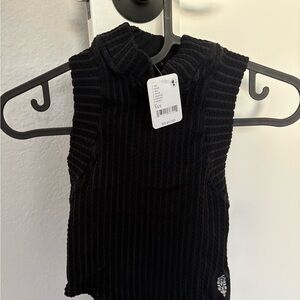 Free People 90's High Neck Textured Tank (Black)